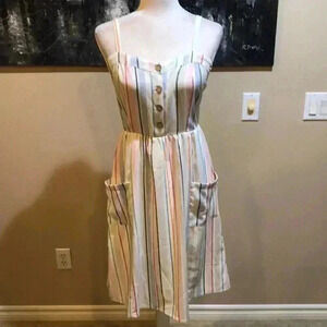 Spirit of Grace Pastel Striped Tank Top Dress Pockets Fit & Flare Button Top--XS